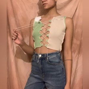 Color block lace up IMMODEL top
